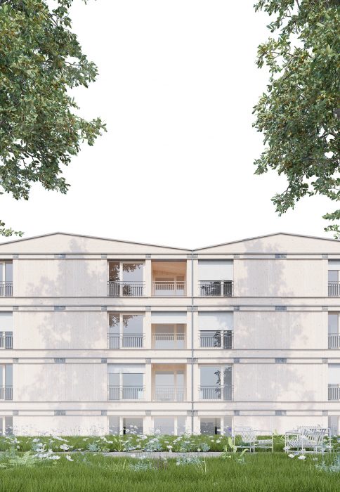 Ein Wohn- und Geschäftsgebäude im sozial-ökologischen Modellquartier „Stadtleben Ellener Hof“