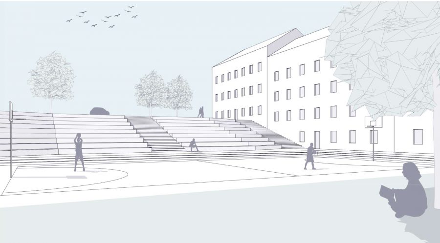 Drei Quartiersplätze zwischen Almatastraße und Bahndamm